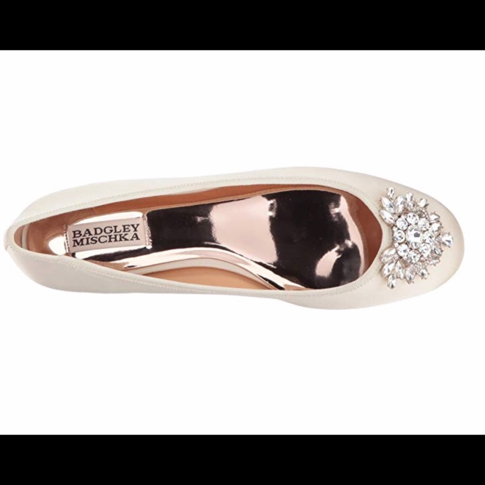 Ivory Badgley Mischka satin embellished flats